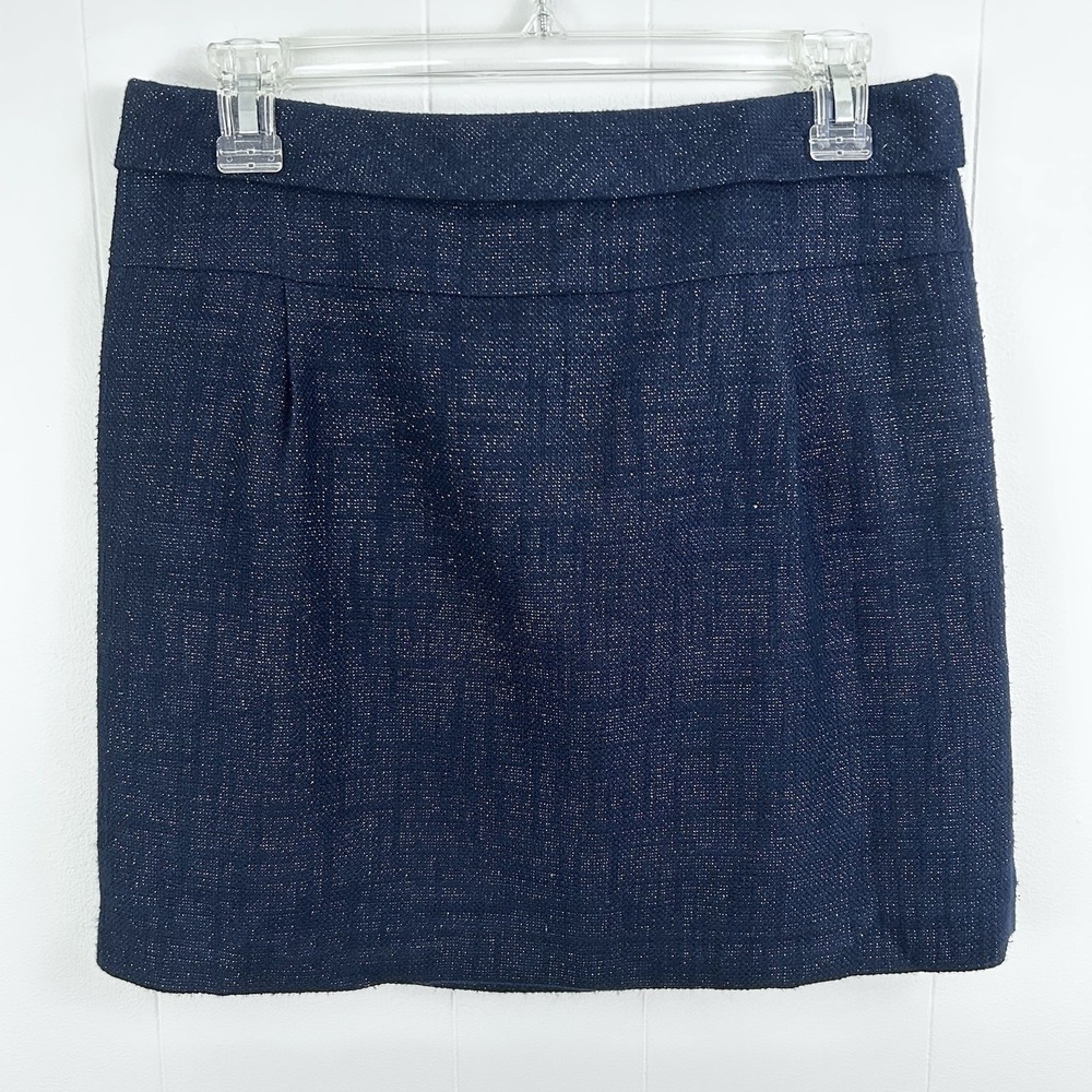 J CREW Navy Blue Mini SKIRT 2 Silver Glitter Y2K Academia Preppy Tweed Twee Cute